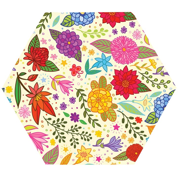 Colorful Flowers Pattern Wooden Puzzle Hexagon