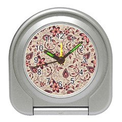 Violet Floral Pattern Flowers Vintage Flora Patterns Travel Alarm Clock by Cemarart