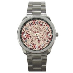 Violet Floral Pattern Flowers Vintage Flora Patterns Sport Metal Watch by Cemarart