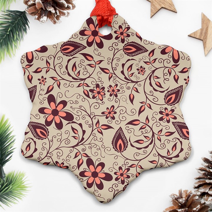 Violet Floral Pattern Flowers Vintage Flora Patterns Snowflake Ornament (Two Sides)