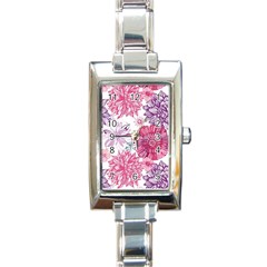 Violet Floral Pattern Rectangle Italian Charm Watch by Cemarart