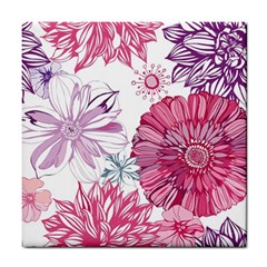 Violet Floral Pattern Tile Coaster by Cemarart