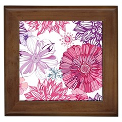 Violet Floral Pattern Framed Tile by Cemarart