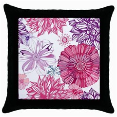 Violet Floral Pattern Throw Pillow Case (black) by Cemarart