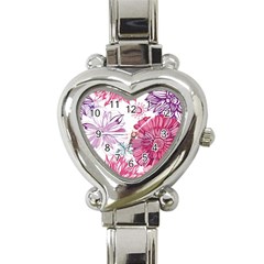 Violet Floral Pattern Heart Italian Charm Watch by Cemarart