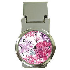 Violet Floral Pattern Money Clip Watches by Cemarart