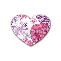 Violet Floral Pattern Rubber Heart Coaster (4 Pack) by Cemarart