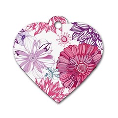 Violet Floral Pattern Dog Tag Heart (two Sides) by Cemarart