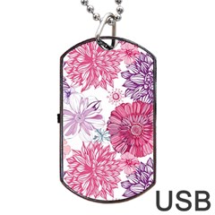 Violet Floral Pattern Dog Tag Usb Flash (one Side) by Cemarart