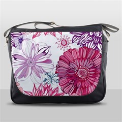 Violet Floral Pattern Messenger Bag by Cemarart