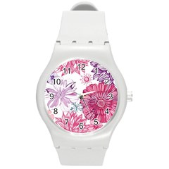 Violet Floral Pattern Round Plastic Sport Watch (m) by Cemarart