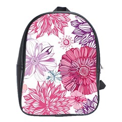 Violet Floral Pattern School Bag (xl) by Cemarart