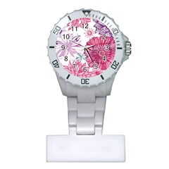 Violet Floral Pattern Plastic Nurses Watch by Cemarart