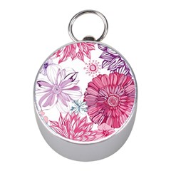 Violet Floral Pattern Mini Silver Compasses by Cemarart