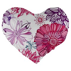 Violet Floral Pattern Large 19  Premium Flano Heart Shape Cushions by Cemarart