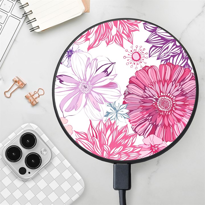 Violet Floral Pattern Wireless Fast Charger(Black)