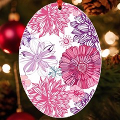 Violet Floral Pattern Uv Print Acrylic Ornament Oval by Cemarart