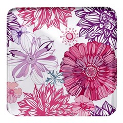 Violet Floral Pattern Square Glass Fridge Magnet (4 Pack) by Cemarart