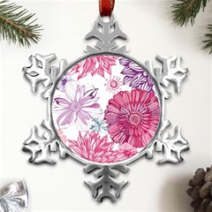 Violet Floral Pattern Metal Small Snowflake Ornament by Cemarart