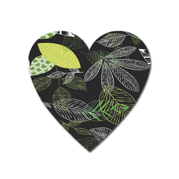 Leaves Floral Pattern Nature Heart Magnet