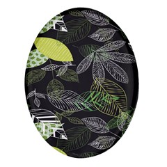 Leaves Floral Pattern Nature Oval Glass Fridge Magnet (4 Pack)