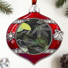 Leaves Floral Pattern Nature Metal Snowflake And Bell Red Ornament by Cemarart