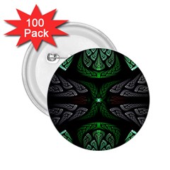 Fractal Green Black 3d Art Floral Pattern 2 25  Buttons (100 Pack)  by Cemarart