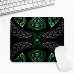 Fractal Green Black 3d Art Floral Pattern Large Mousepad by Cemarart