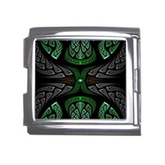 Fractal Green Black 3d Art Floral Pattern Mega Link Italian Charm (18mm) by Cemarart