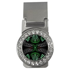 Fractal Green Black 3d Art Floral Pattern Money Clips (cz)  by Cemarart