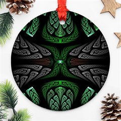 Fractal Green Black 3d Art Floral Pattern Round Ornament (two Sides)