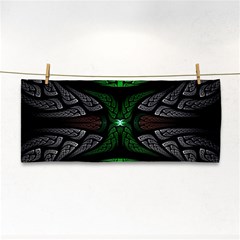 Fractal Green Black 3d Art Floral Pattern Hand Towel by Cemarart