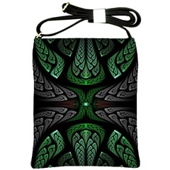 Fractal Green Black 3d Art Floral Pattern Shoulder Sling Bag by Cemarart