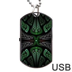 Fractal Green Black 3d Art Floral Pattern Dog Tag Usb Flash (one Side) by Cemarart