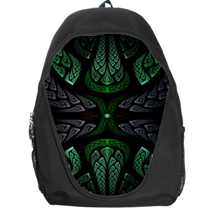 Fractal Green Black 3d Art Floral Pattern Backpack Bag