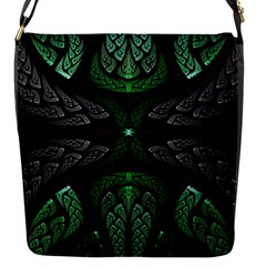 Fractal Green Black 3d Art Floral Pattern Flap Closure Messenger Bag (s)