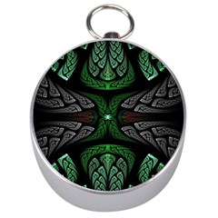 Fractal Green Black 3d Art Floral Pattern Silver Compasses by Cemarart