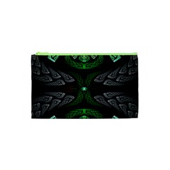 Fractal Green Black 3d Art Floral Pattern Cosmetic Bag (xs) by Cemarart