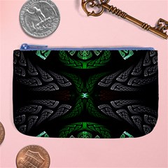 Fractal Green Black 3d Art Floral Pattern Large Coin Purse by Cemarart