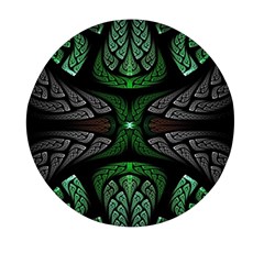 Fractal Green Black 3d Art Floral Pattern Mini Round Pill Box (pack Of 3) by Cemarart