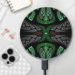 Fractal Green Black 3d Art Floral Pattern Wireless Fast Charger(white) by Cemarart