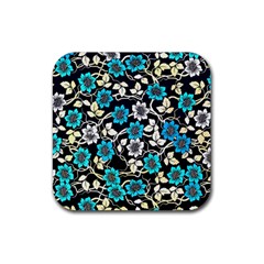 Blue Flower Floral Flora Naure Pattern Rubber Coaster (square) by Cemarart