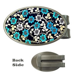 Blue Flower Floral Flora Naure Pattern Money Clips (oval)  by Cemarart