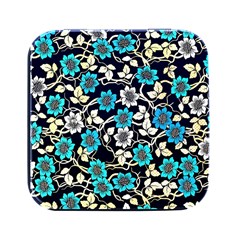 Blue Flower Floral Flora Naure Pattern Square Metal Box (black) by Cemarart