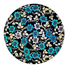 Blue Flower Floral Flora Naure Pattern Round Glass Fridge Magnet (4 Pack) by Cemarart