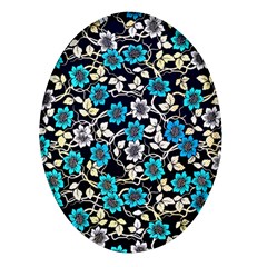 Blue Flower Floral Flora Naure Pattern Oval Glass Fridge Magnet (4 Pack) by Cemarart