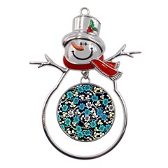 Blue Flower Floral Flora Naure Pattern Metal Snowman Ornament