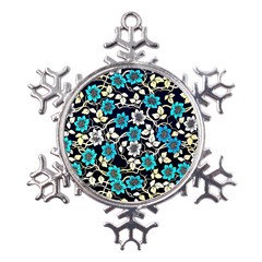 Blue Flower Floral Flora Naure Pattern Metal Large Snowflake Ornament by Cemarart