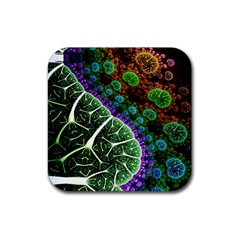 Digital Art Fractal Abstract Artwork 3d Floral Pattern Waves Vortex Sphere Nightmare Rubber Coaster (square) by Cemarart