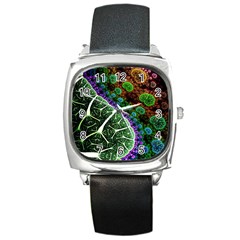 Digital Art Fractal Abstract Artwork 3d Floral Pattern Waves Vortex Sphere Nightmare Square Metal Watch by Cemarart